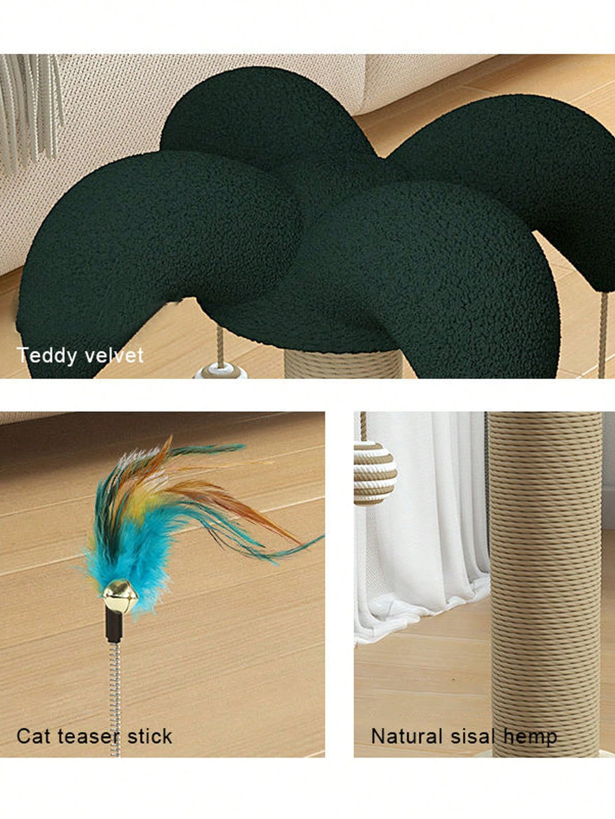 1pc Cat Climbing Tree With Sisal Scratching Post And Solid Wood Frame,  Rope And Sisal Scratching Board, Cat Toy