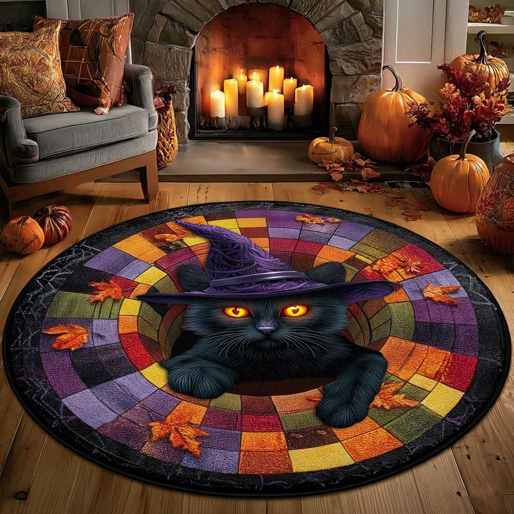 Black Cat Halloween Optical Illusion Rug, Spooky 3D Effect Rug QFTD5160903
