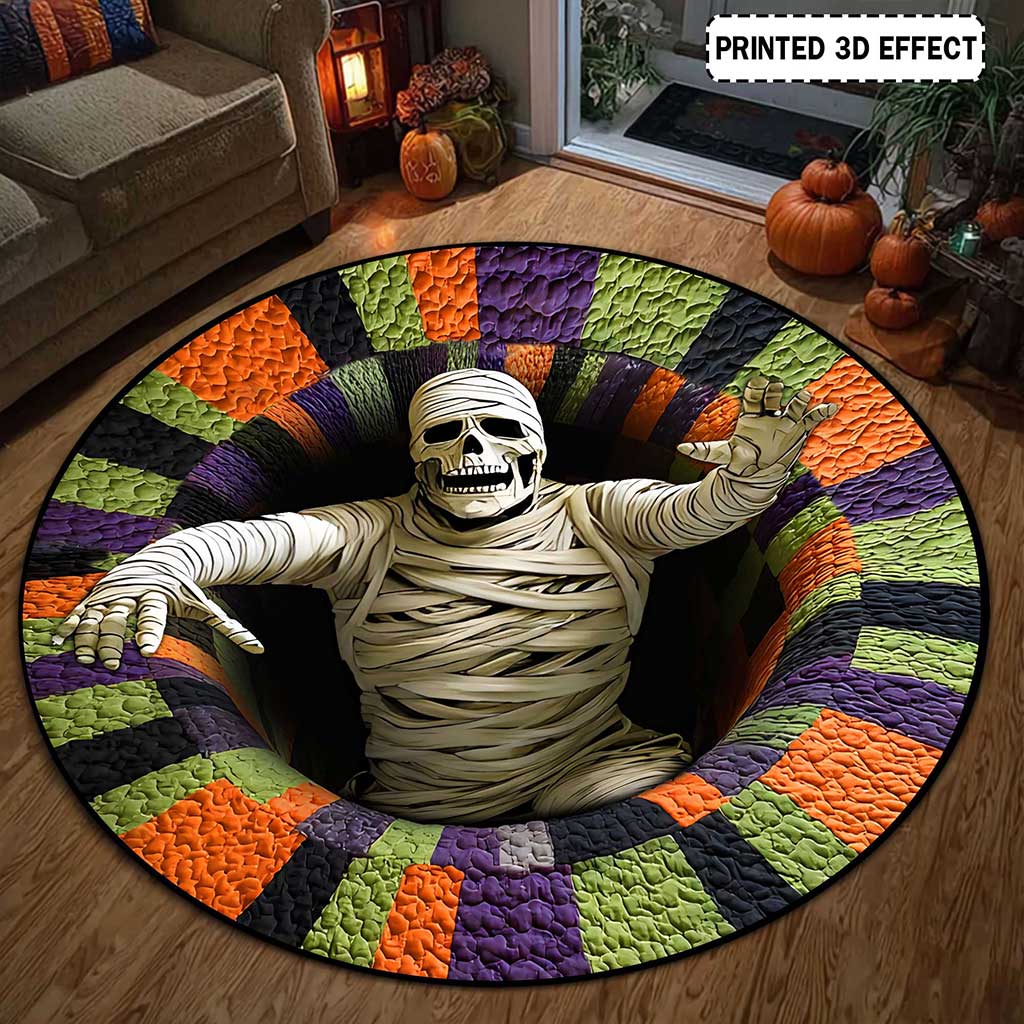 Mummy Wrapped Halloween 3D Printed Rug, Halloween Round Mat UKND5170906
