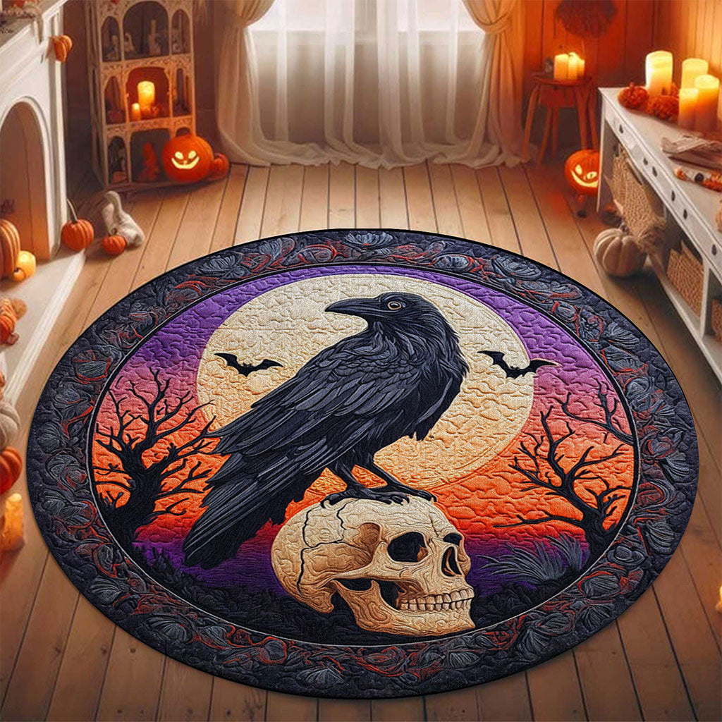 Mystic Black Raven Skull 3D Printed Rug, Halloween Round Mat UKTO5190903