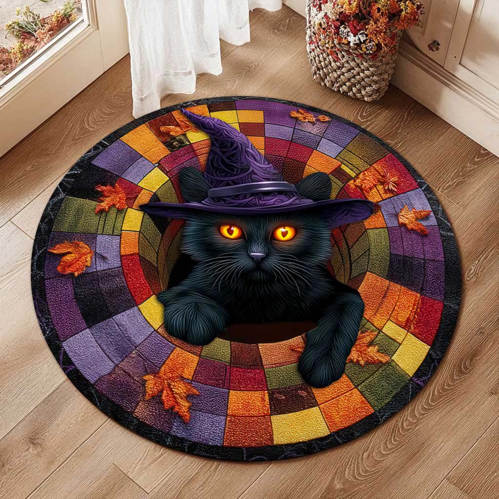 Black Cat Halloween Optical Illusion Rug, Spooky 3D Effect Rug QFTD5160903