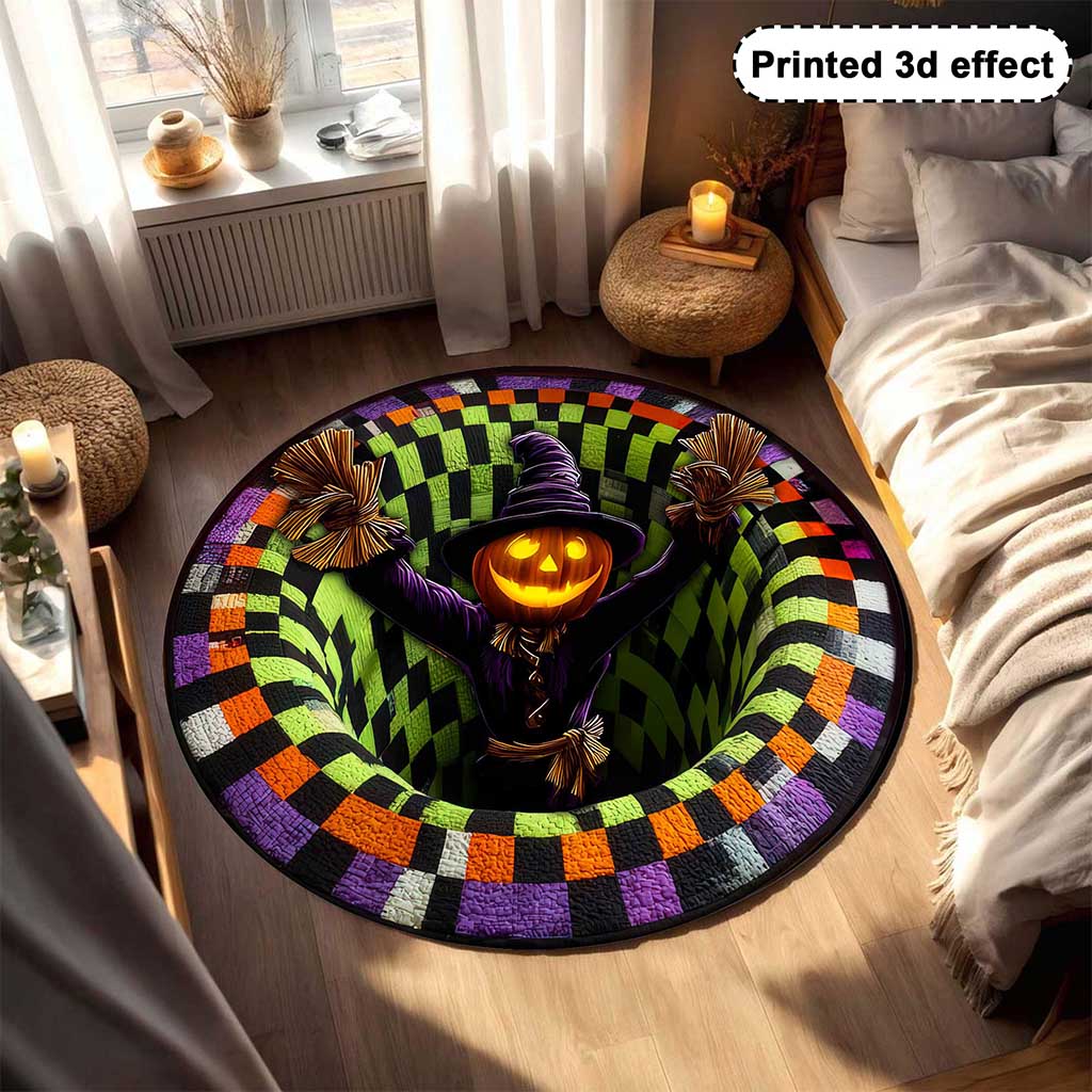 Creepy Scarecrow Halloween 3D Printed Rug, Halloween Round Mat UKND5170902