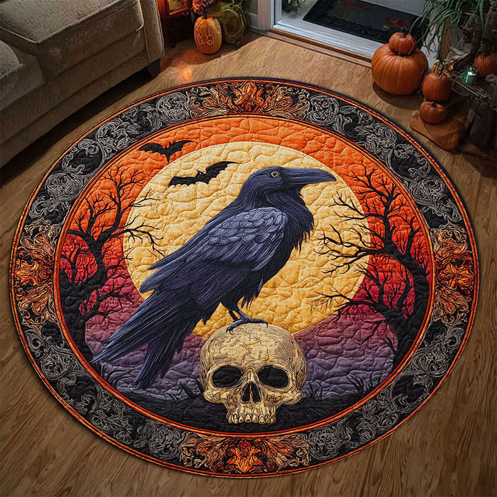 Mystic Black Raven Skull 3D Printed Rug, Halloween Round Mat UKTO5190903