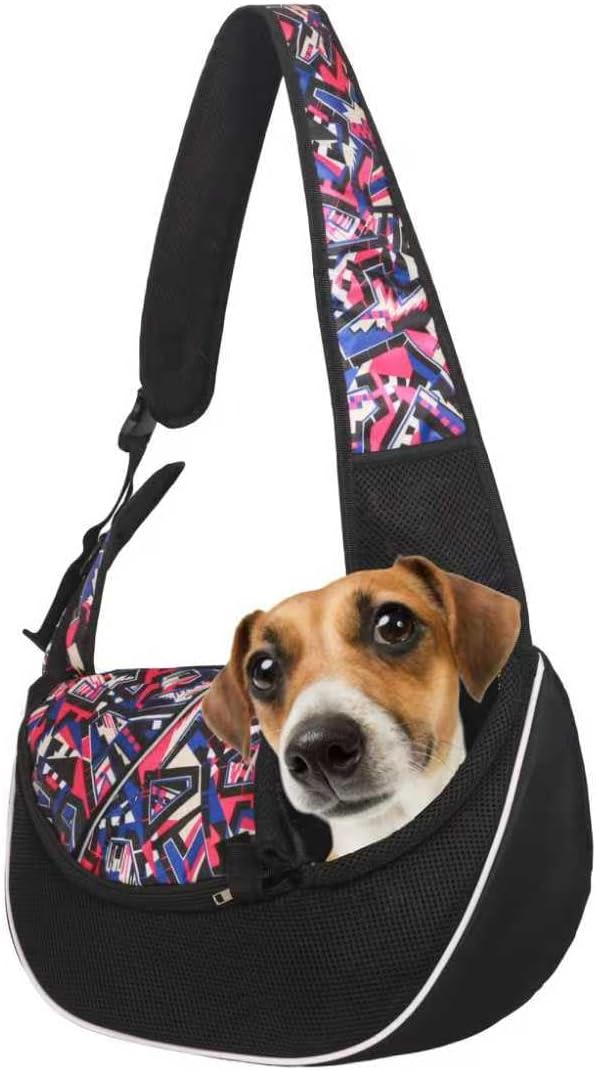 Dog Sling Carrier for Small Dogs & Cats, Mesh Pet Travel Crossbody Bag, 10 lb Adjustable Cat Carrier, Dog Papoose with Zipper Touch Pocket, for Pets(Red camo, Small)