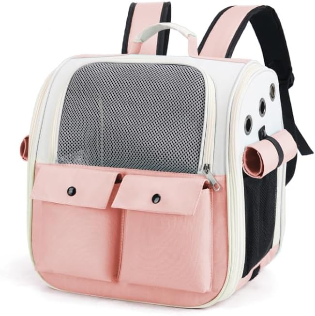 Cat Backpack Carrier, Designed for Cats and Small Dogs Small Animal Pet Backpack Carrier, Breathable Foldable Lightweight Comfort, Shoulder Pet Backpack (Pink)