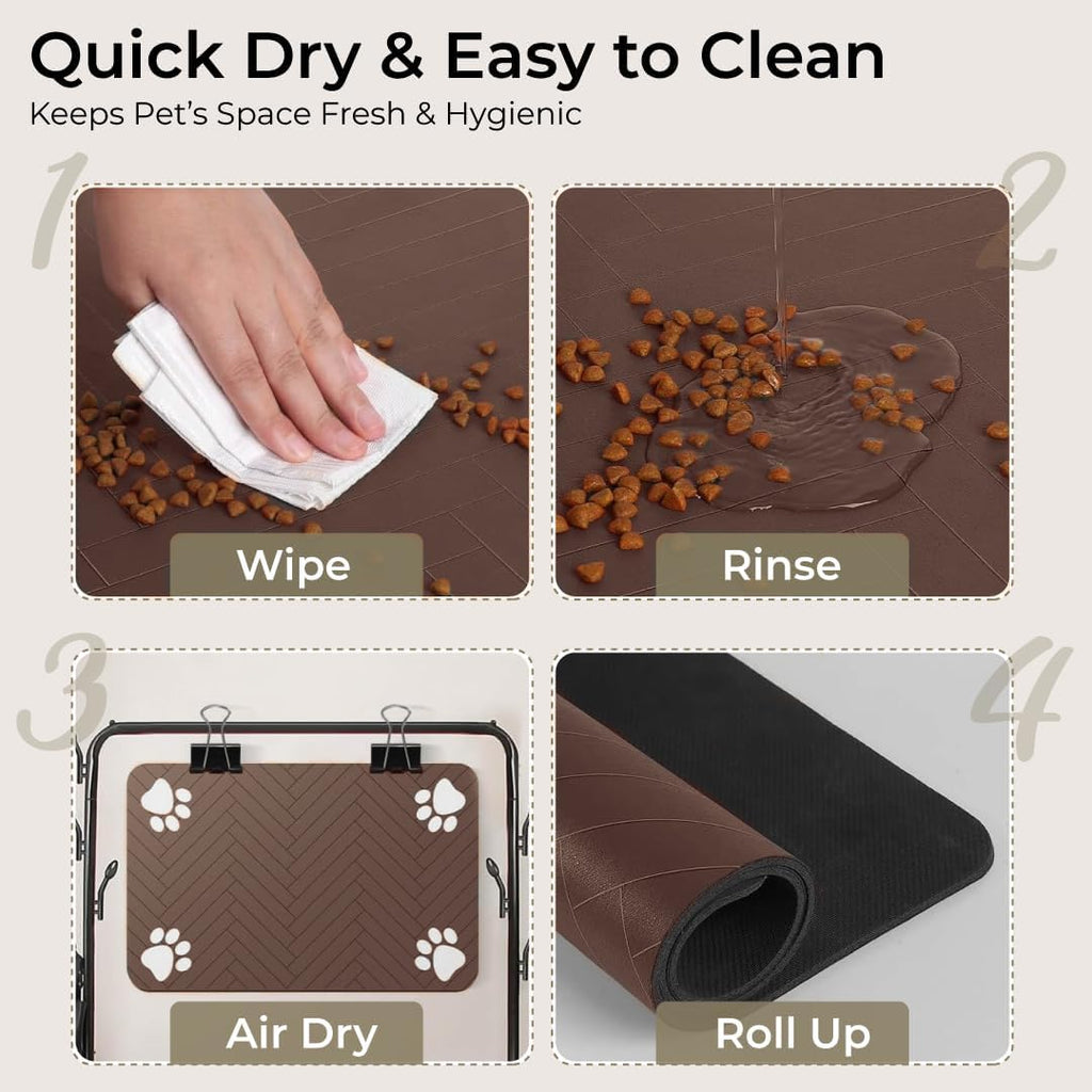 Pet Feeding Mat for Dogs and Cats – Absorbent Pet Placemat with Waterproof Non-Slip Rubber Backing – Quick Dry Food and Water Bowl Mat, Easy to Clean Floor Protector for Pets (12"x20", Dark Brown)