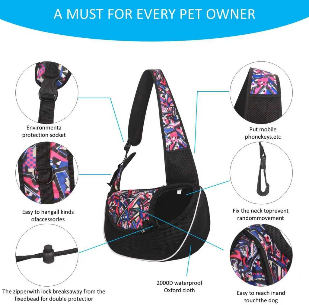 Dog Sling Carrier for Small Dogs & Cats, Mesh Pet Travel Crossbody Bag, 10 lb Adjustable Cat Carrier, Dog Papoose with Zipper Touch Pocket, for Pets(Red camo, Small)