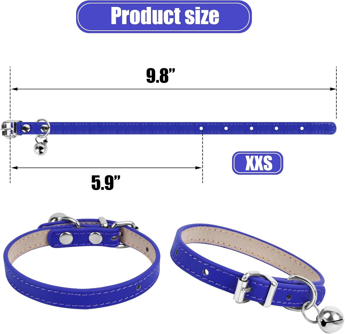 XXS Teacup Dog Collar - Light Blue & Pink, 3/8 inch Width for Small Dogs & Cats