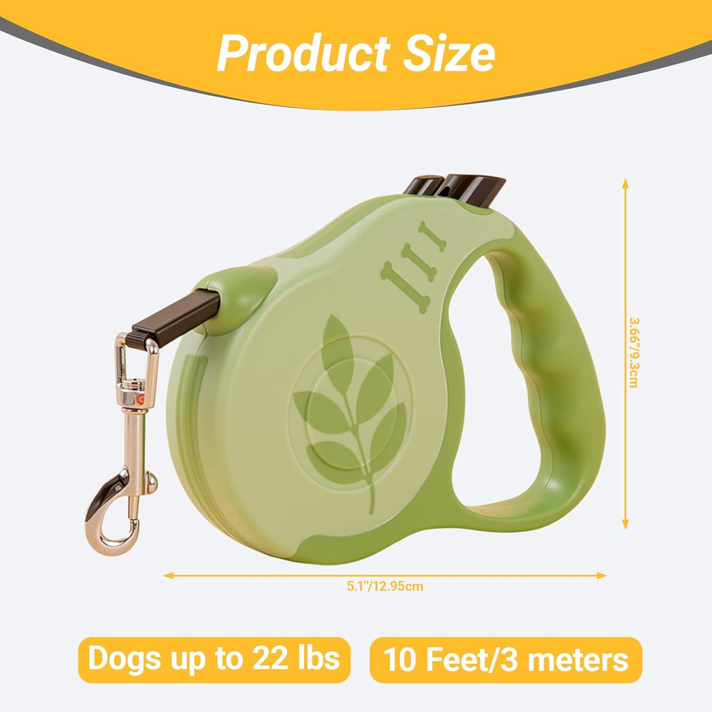 Retractable Dog Leash with Non-Slip Handle, 10 FT Automatic Telescopic Tractor with Atuo Locking Botton，Durable Pet Tape for Small and Medium-Sized Dogs Green