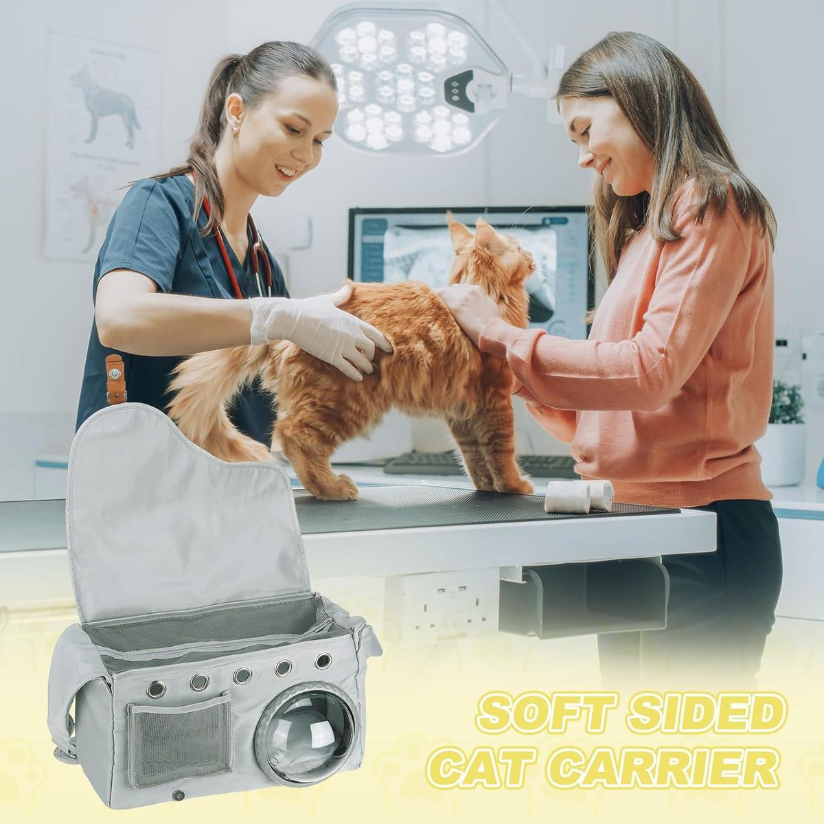 Bubble Cat Carrier, Travel Pet Carrier Soft Sided Breathable Cat Carrying Case for Kitten Small Dogs Up to 14.3 lbs (White), Intended for Hiking/Camping/Traveling
