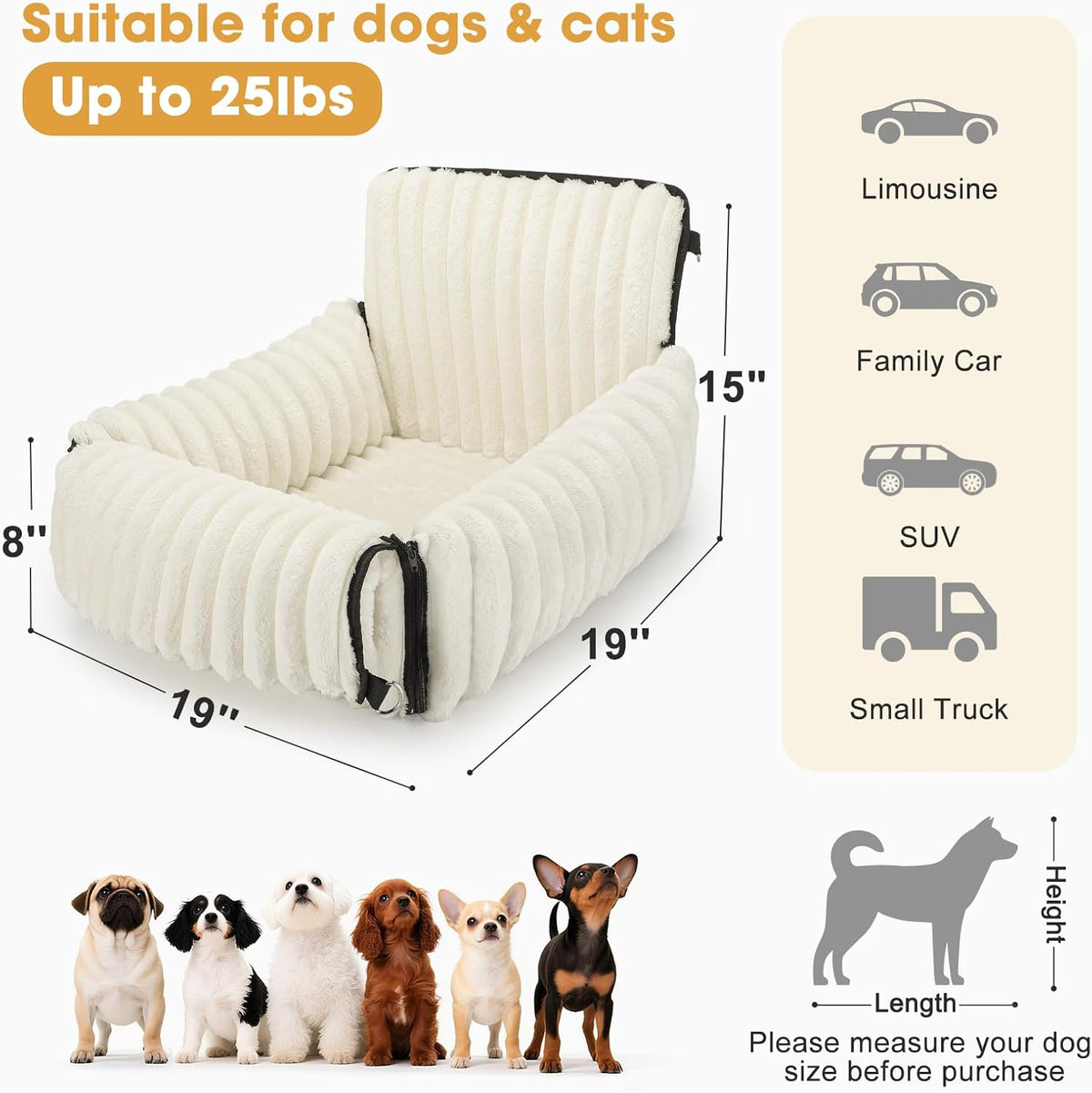 MIXJOY 6-in-1 Dog Car Seat for Small/Medium Dogs up to 25 lbs, Multi-Functional Dog Carrier for Car with Detachable Washable Cover, Pet Travel Bed with Clip-On Safety Leash, Beige