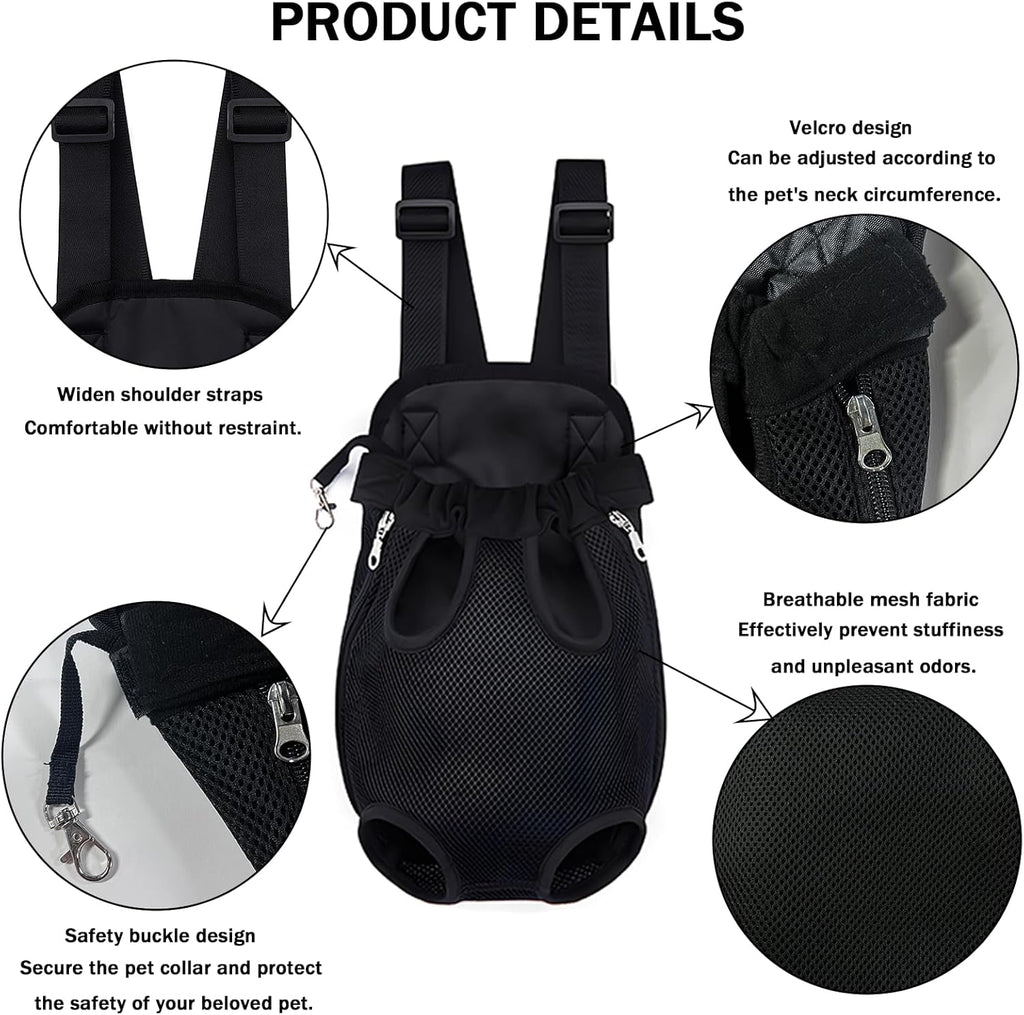 Pet Carrier Backpack, Adjustable Pet Front Carriers for Small Medium Dogs Cats 5-18 Lbs, Legs Out, Dog Cat Carrier Backpack for Hiking,Camping,Traveling,Cycling (Black,Large（Fit:10-18lb）)