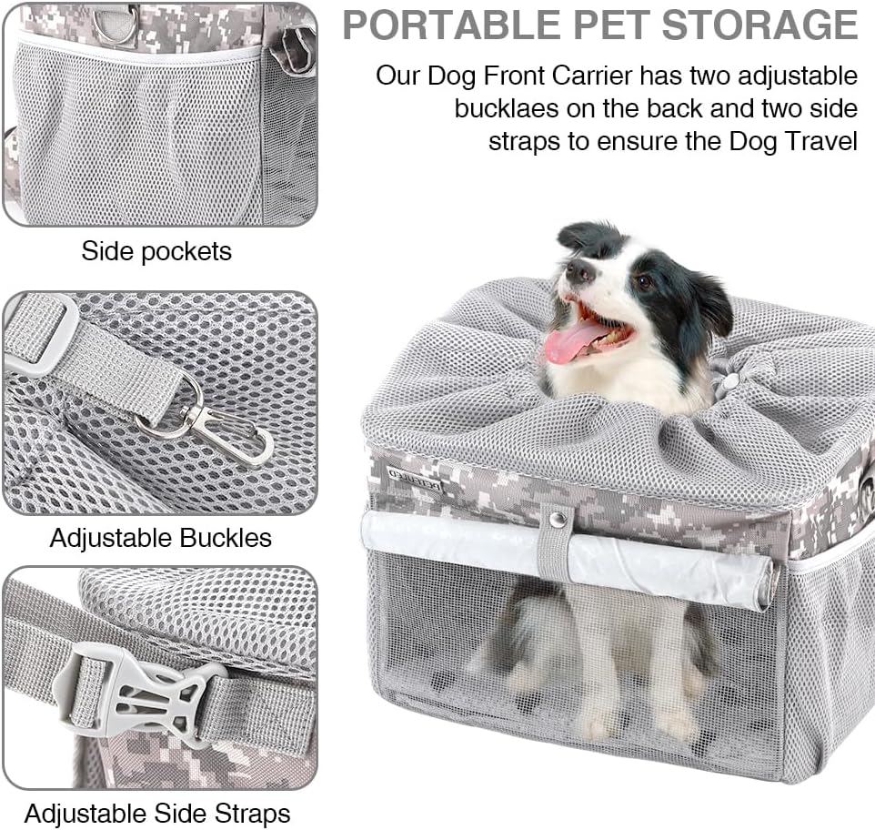 Dog Bike Basket, Pet Bicycle Carrier, Dog Car Seat with Safety Rope, Adjustable Shoulder Strap Portable Breathable Bicycle Basket Bag for Dogs and Cats Up to 15lbs