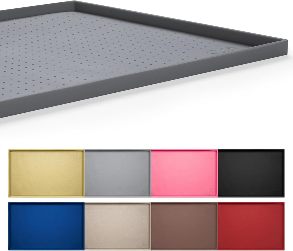 Hubulk Dog Feeding Mat,100% Waterproof Food Grade Silicone Pet Food and Water Bowl Placemat,Dishwasher, High Raised Edge to Prevent Spills,Nonslip Tray to Stop Messes on Floor (19"x12"x0.5", Grey)