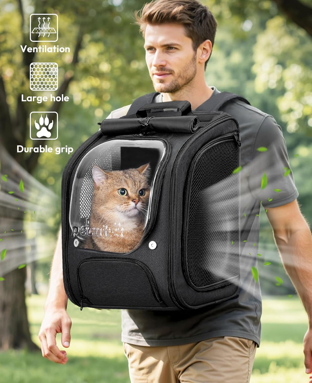 Pecute Cat Backpack Carrier, Large Space Cat Bubble Backpack, Breathable Cat Carrier, Shaded Dog Backpack Carrier, Ergonomic 3D Design for Travel, Hiking, Suitable for Shopping, and Vet, Black