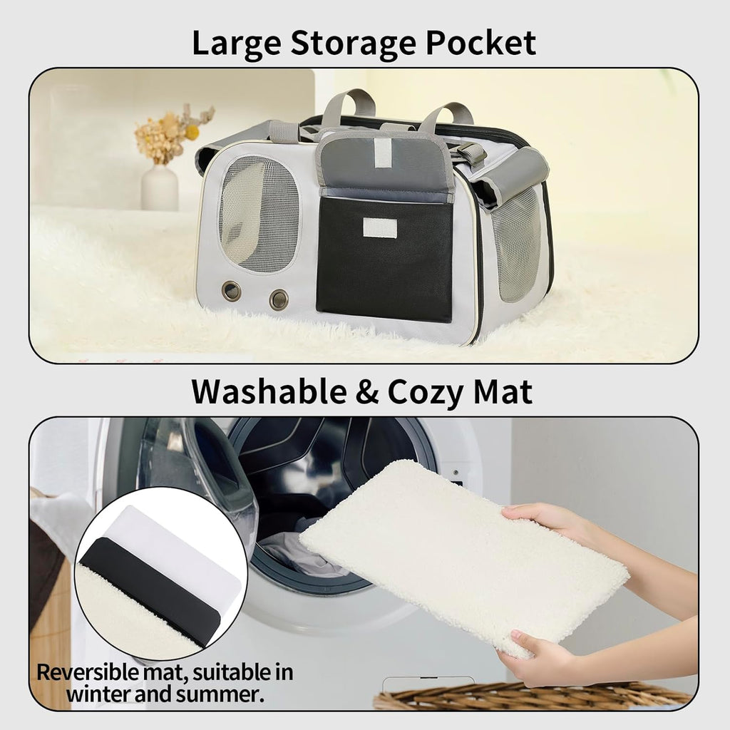 Cat, Dog Carrier for Pets up to 15 lbs, Soft-Sided Collapsible Pet Carrier with Sturdy Base, Roll-up Curtain and Large Storage Bag, Cat Bag for Medium Cats and Small Dogs