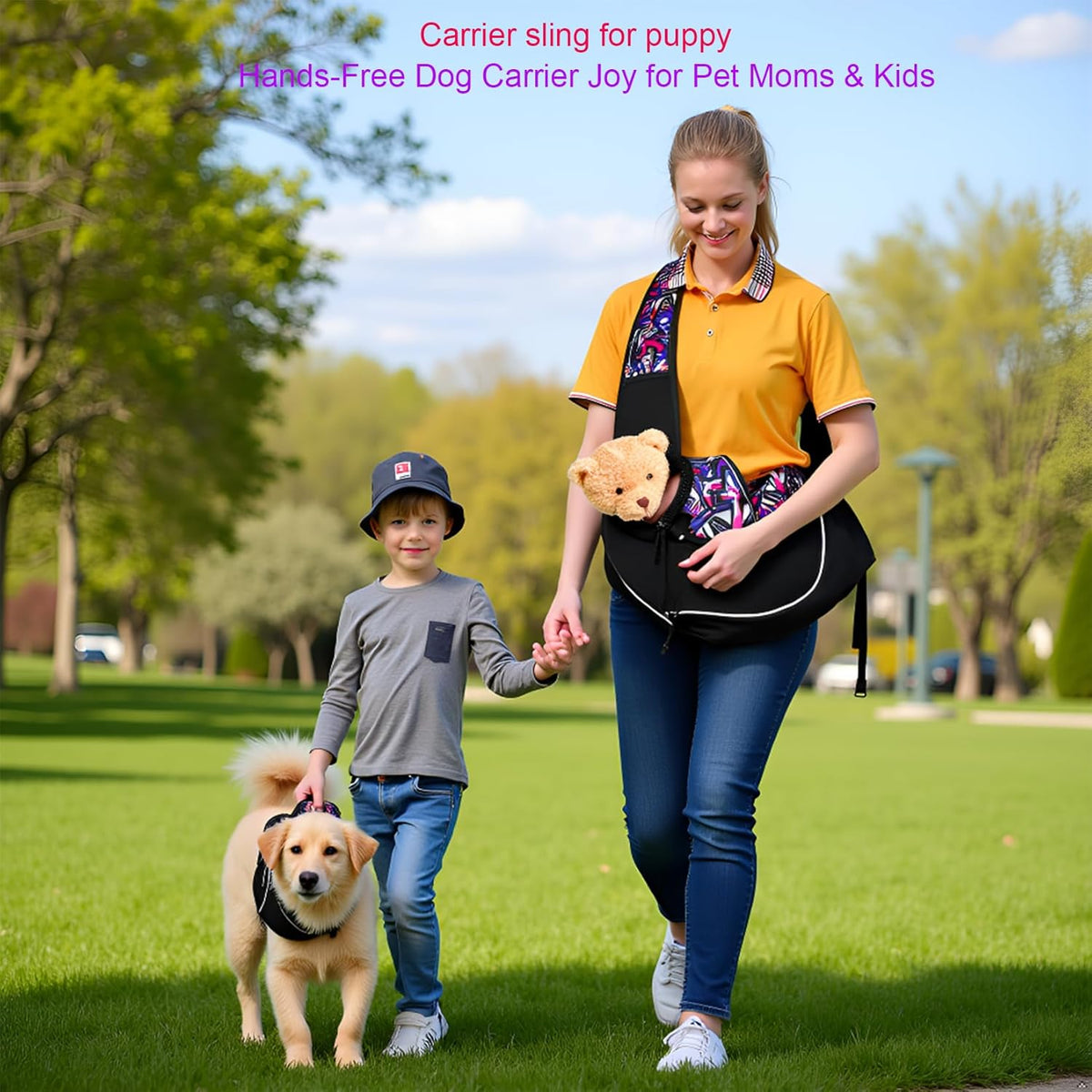 Dog Sling Carrier for Small Dogs & Cats, Mesh Pet Travel Crossbody Bag, 10 lb Adjustable Cat Carrier, Dog Papoose with Zipper Touch Pocket, for Pets(Red camo, Small)
