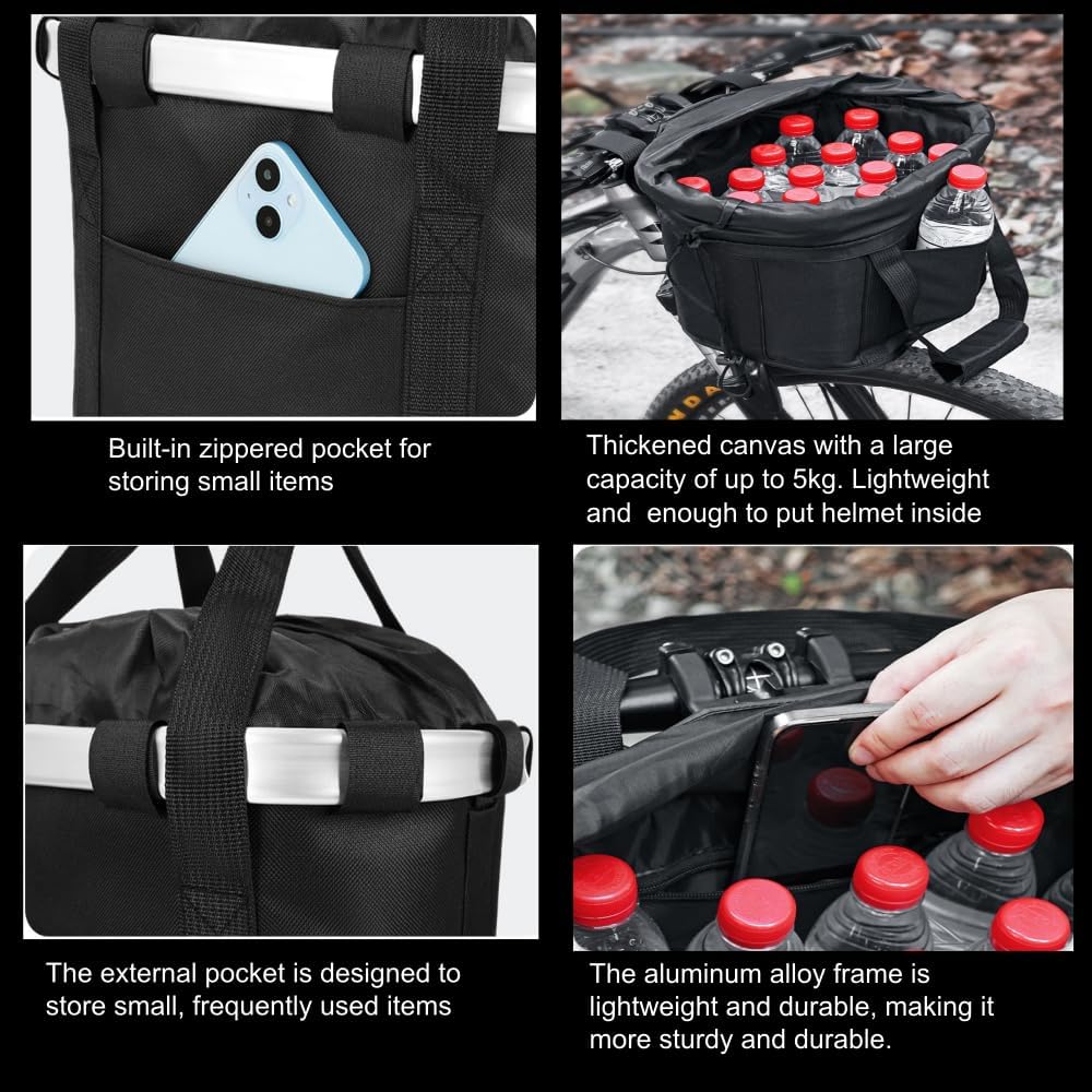 Bicycle Basket Bike Front Basket Folding Detachable Cycling Bag- Perfect Removable Dog Basket for Bike- Pet Cat Dog Carrier Easy Install Quick Released