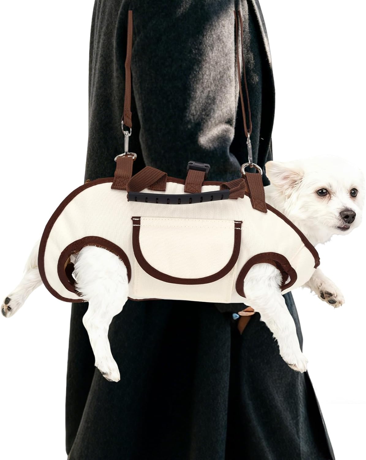 Snuggle Sling Dog Carrier, Adjustable Full Body Dog Lift Harness Hands-Free Shoulder Pet Carrier with Traction Leash Fit Most 8-13 lb/3.63-5.9 kg Portable Supply for Small Cat Pet