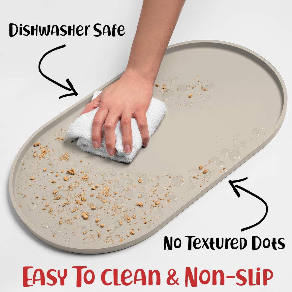 DogBuddy Dog Food Mat - Waterproof Dog Bowl Mat, Silicone Pet Mat for Food and Water Bowls, Nonslip Pet Feeding Mat with Edges, Dogs Food Mats for Floors, Puppy Supplies (Small, White Sand)
