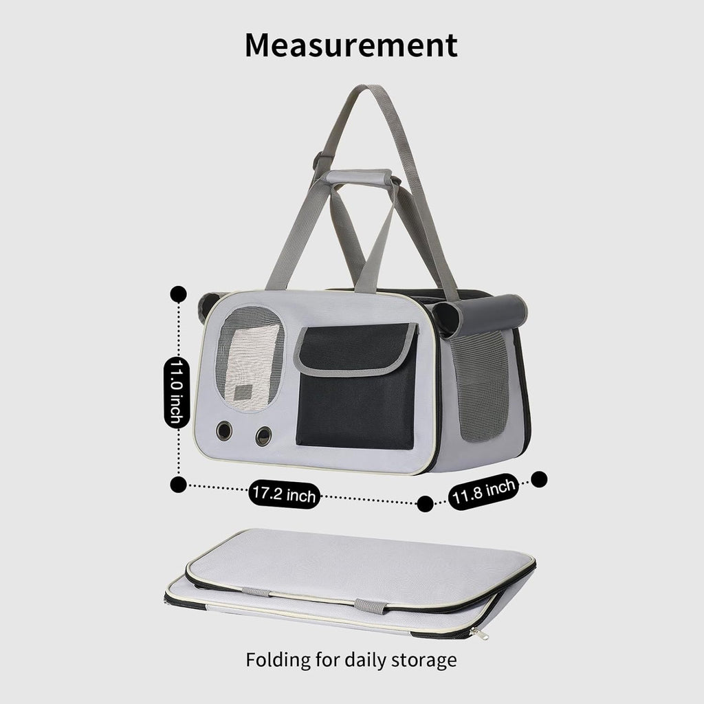 Cat, Dog Carrier for Pets up to 15 lbs, Soft-Sided Collapsible Pet Carrier with Sturdy Base, Roll-up Curtain and Large Storage Bag, Cat Bag for Medium Cats and Small Dogs
