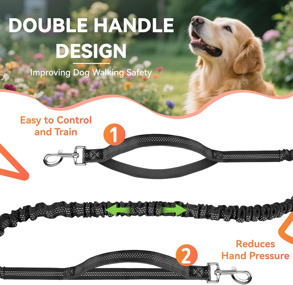 Hands Free Dog Leash with Waist Belt & Adjustable Multi-Function 9.8FT Long Dog Lead, Heavy Duty Waist Leash for Running, Walking, Jogging and Hiking