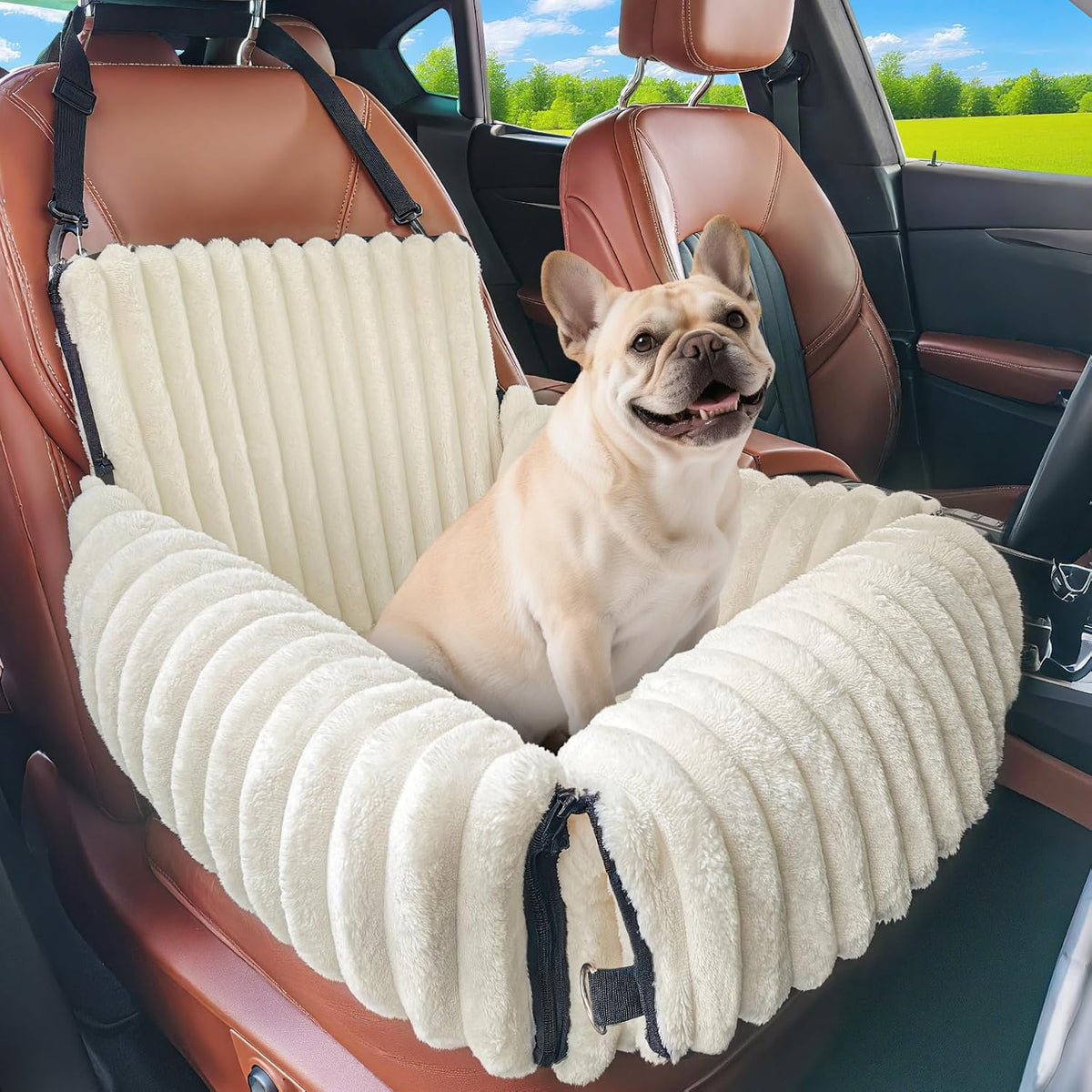 MIXJOY 6-in-1 Dog Car Seat for Small/Medium Dogs up to 25 lbs, Multi-Functional Dog Carrier for Car with Detachable Washable Cover, Pet Travel Bed with Clip-On Safety Leash, Beige
