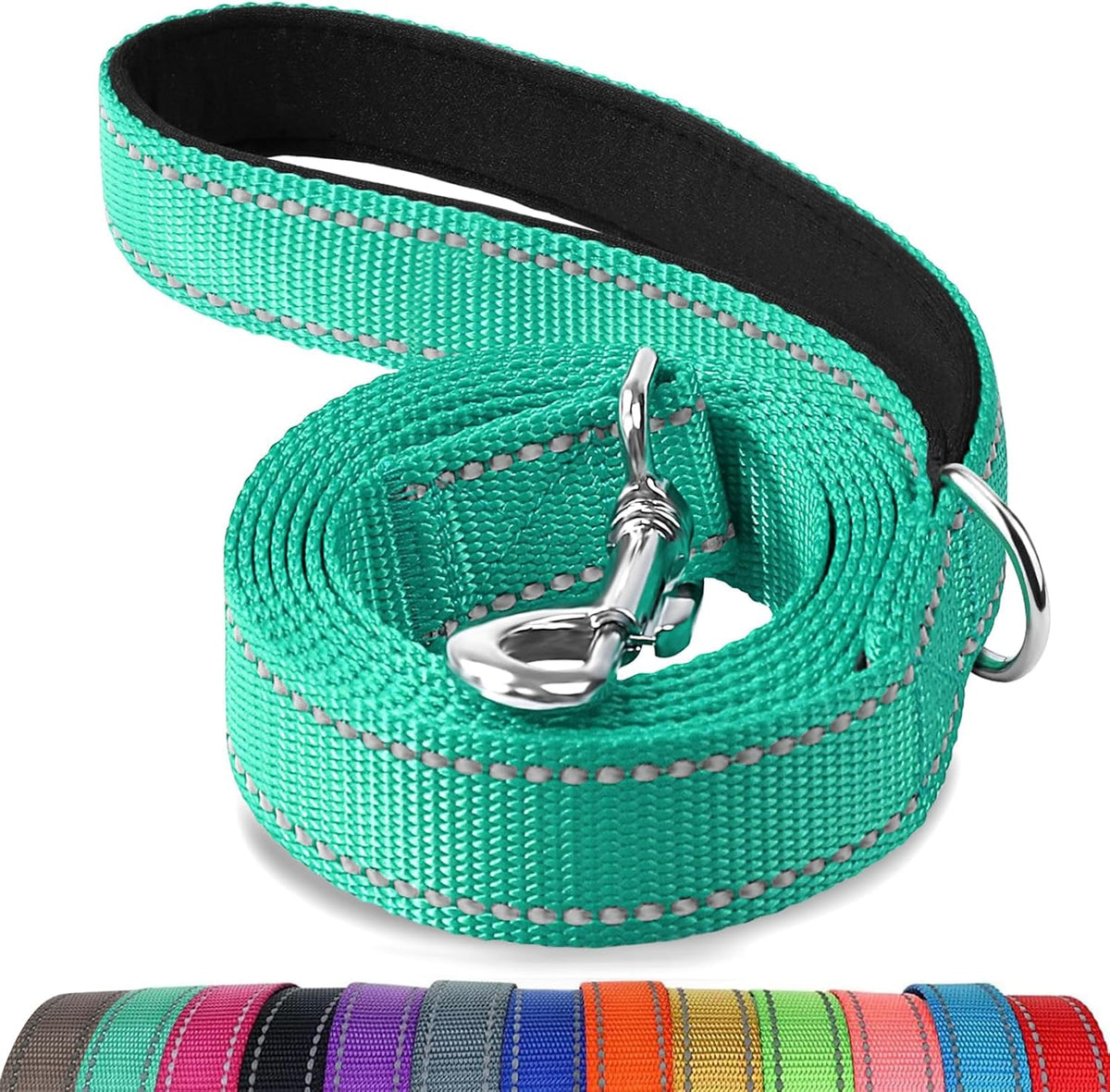Joytale Dog Leash, 6 FT Double-Sided Reflective, Padded Handle Nylon Heavy Duty Leashes for Medium & Large Dogs Walking, Teal, 6FT