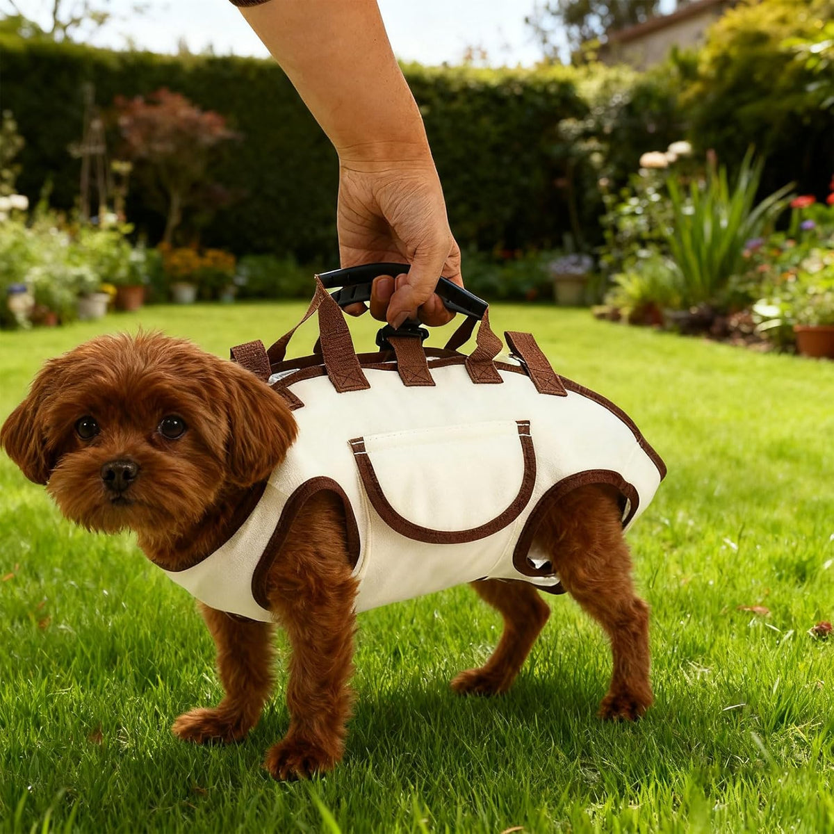 Snuggle Sling Dog Carrier, Adjustable Full Body Dog Lift Harness Hands-Free Shoulder Pet Carrier with Traction Leash Fit Most 8-13 lb/3.63-5.9 kg Portable Supply for Small Cat Pet