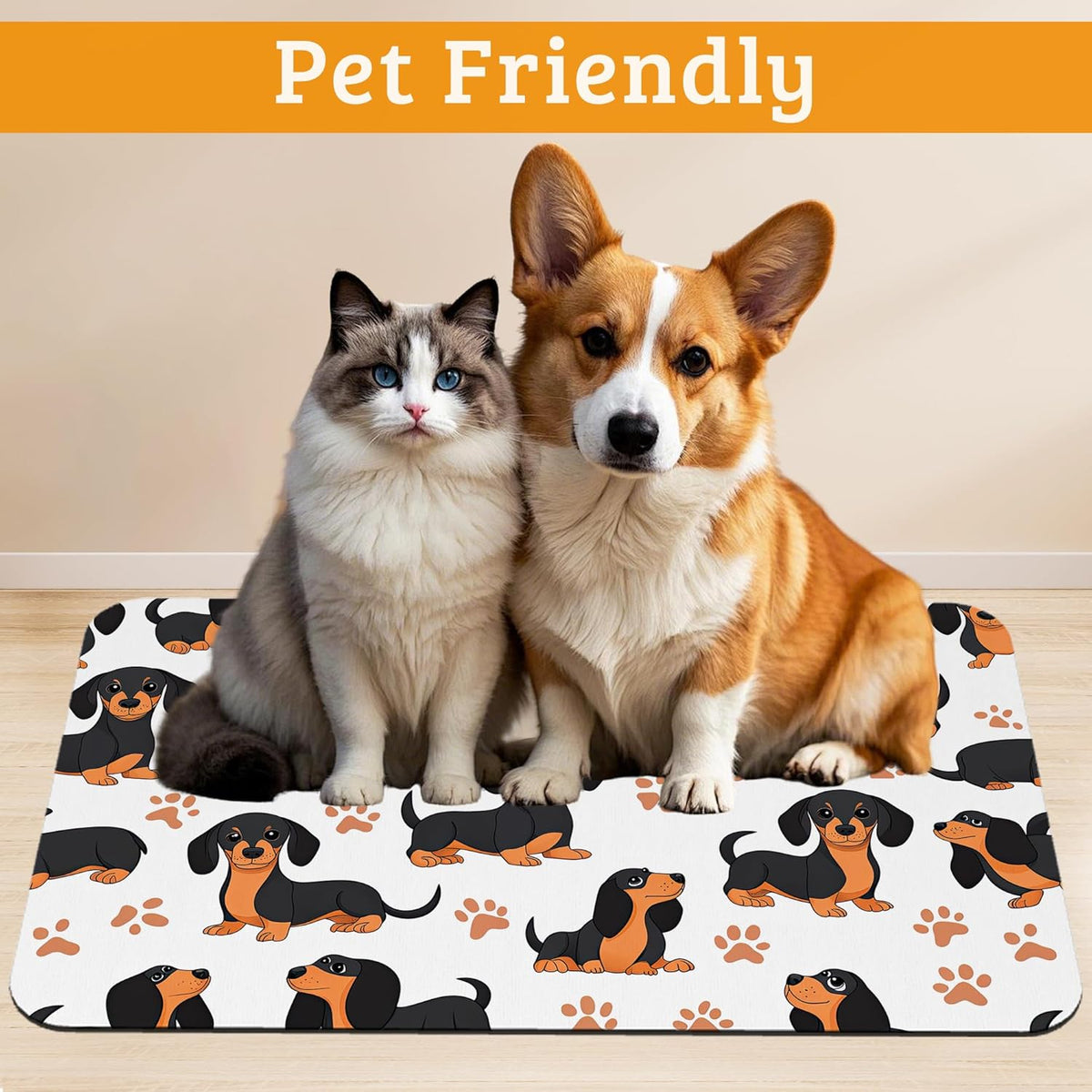Dog Bowl Mat,Dog Dachshund Pet Feeding Mat for Floors Waterproof,Grey Paws Absorbent Dogs Placemat for Food and Water Quick Dry Pet Cat Feeding Mats with Non Slip Bottom 16" x 24"