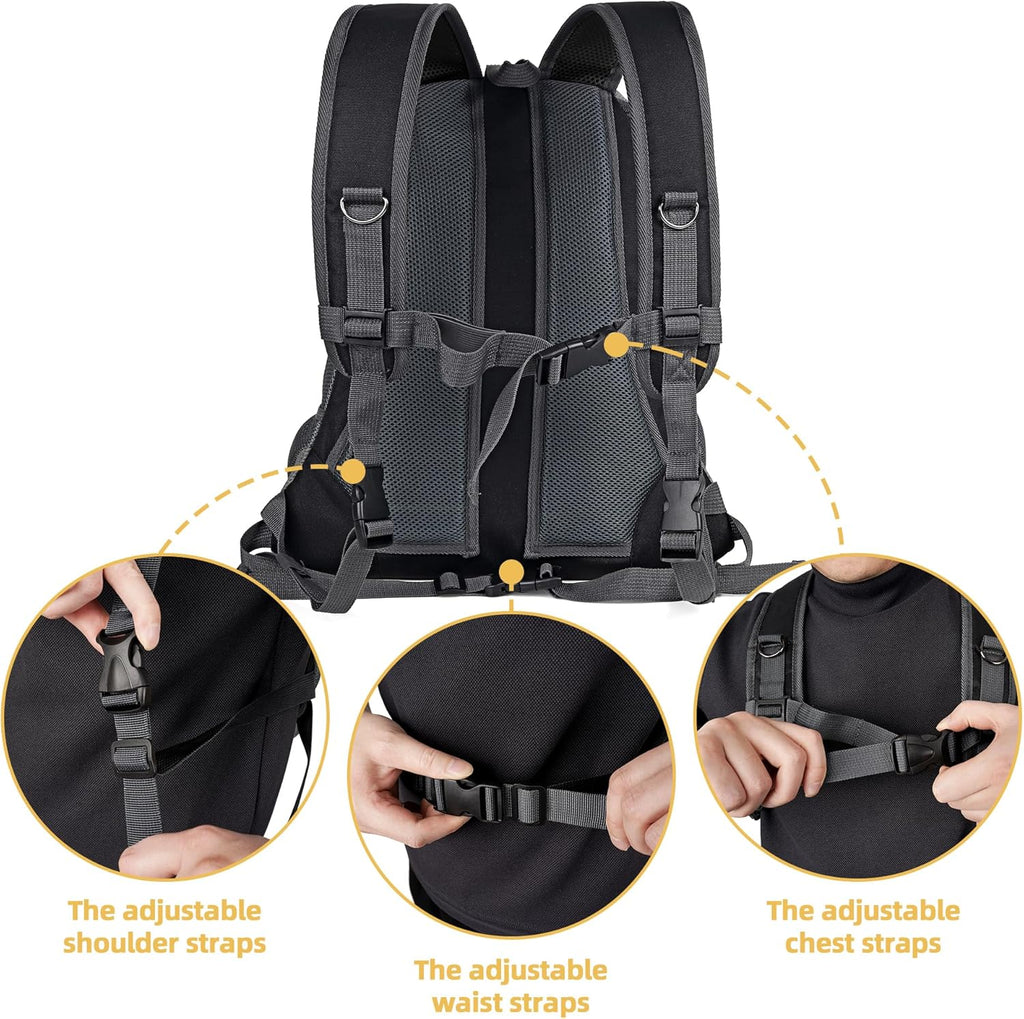 WOYYHO Pet Dog Carrier Backpack Small Dog Front Backpack Ventilated Dog Carrier Back Pack with Storage Pockets, Adjustable Straps & Safety Belt for Travel Hiking Outdoor (Size M: 5-9 lbs, Black)