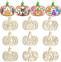 36PCS Wooden Pumpkins Ornaments to Paint Halloween Thanksgiving Decoration Cutouts Unfinished 3.5 inches, DIY Blank Unfinished Pumpkin Ornament for Home Harvest Crafts Hanging Autumn Decor（6Style）