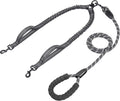 Double Dog Leash with Two Extra Traffic Handles, 360 Swivel No Tangle Dual Dog Walking Leash, Comfortable Shock Absorbing Reflective Bungee for Two Dogs (18~120 lbs, Black)
