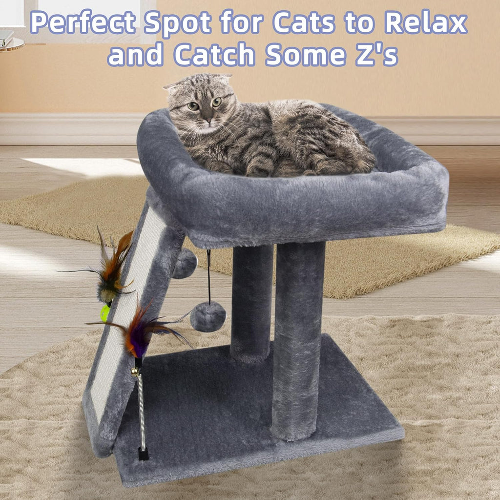 TWDEPART Cat Tree Tower with Cat Scratching Post for Indoor Cats, Activity Centre Climbing Tree with Scratching Board and Playful Toy Balls, Grey