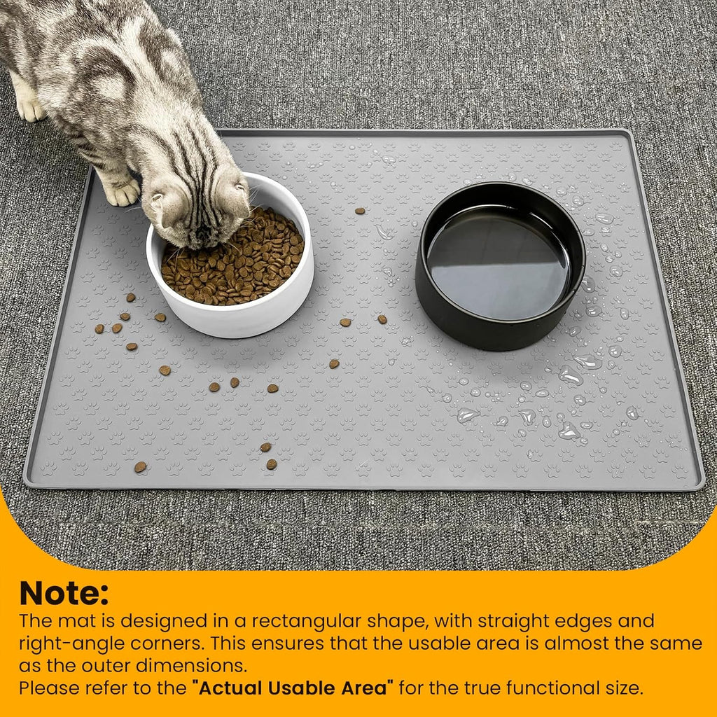 Ptlom Pet Placemat for Dog and Cat, Mat for Prevent Food and Water Overflow, Suitable for Small, Medium and Big Pet, 18" 12", Grey, Silicone