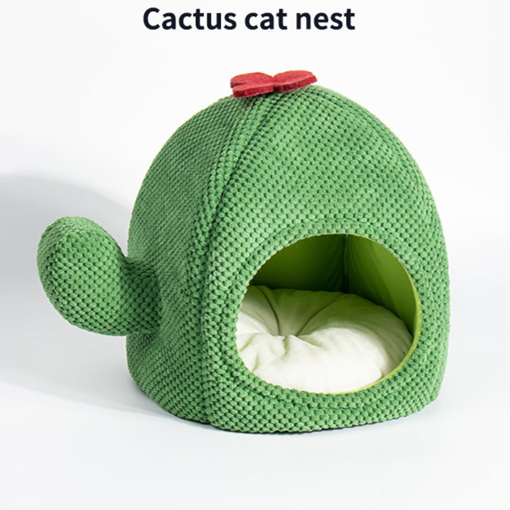 Cactus Cat Bed Warm Enclosed Kitten And Dog Nest Deep Sleep Comfort Mat  Pets Tent Cozy Cave  Indoor Pet Supplie