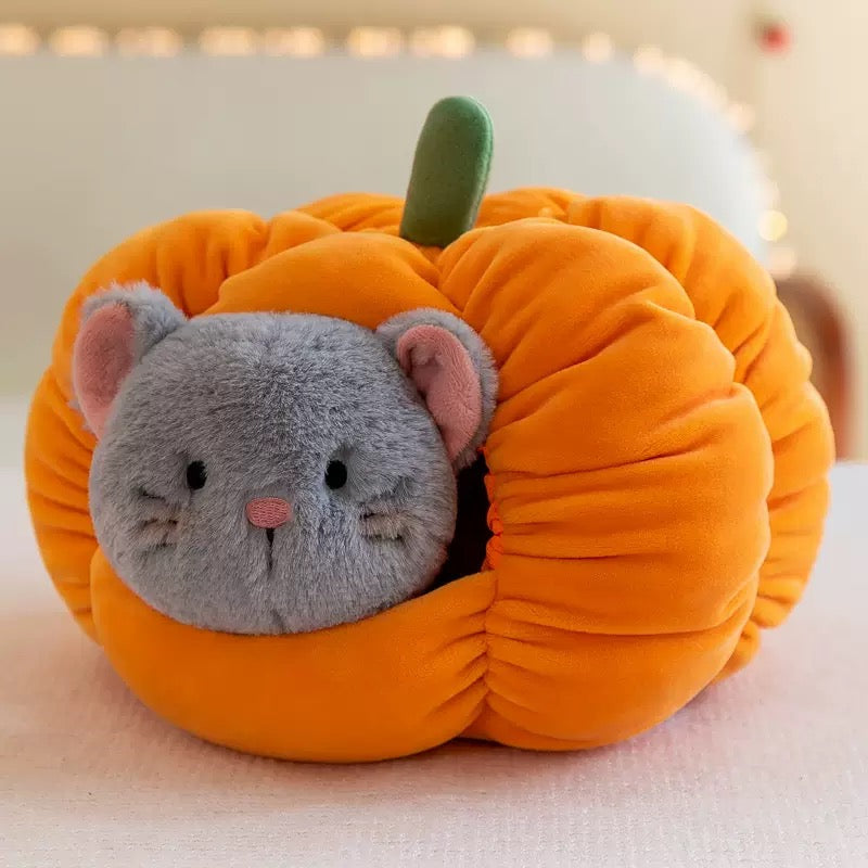 Cute Kitty and Puppy with Pumpkin