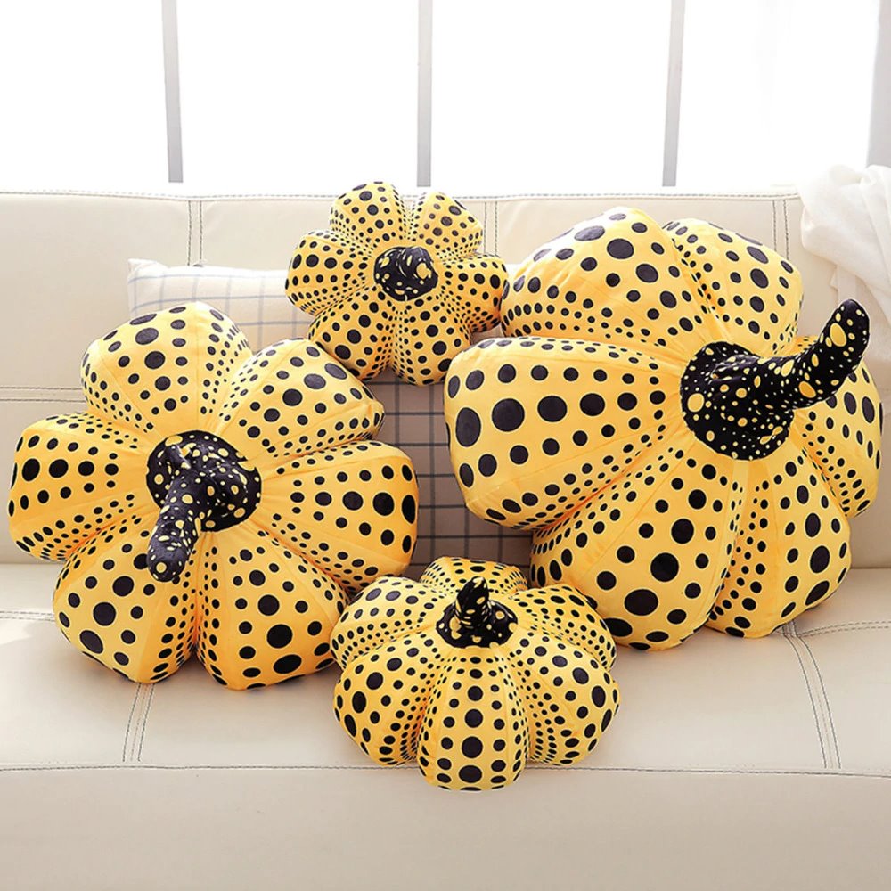 Delightfully Spooky Yayoi Kusama Pumpkin Plushies for Halloween Fun